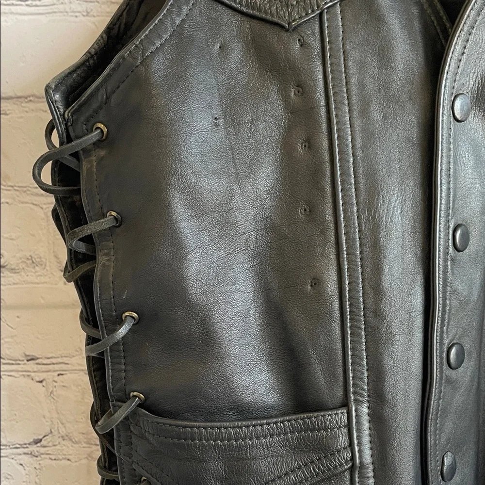 All American Ryder Black Leather Biker Vest with Harley-Davidson - Picture 5 of 8